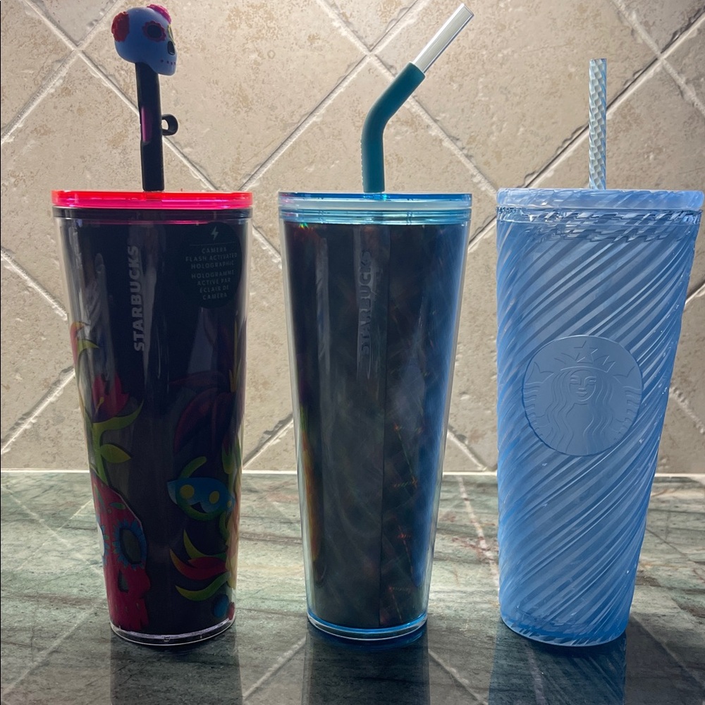 New 3 Starbucks Tumblers W/ Straws 24ozs - Picture 2 of 8